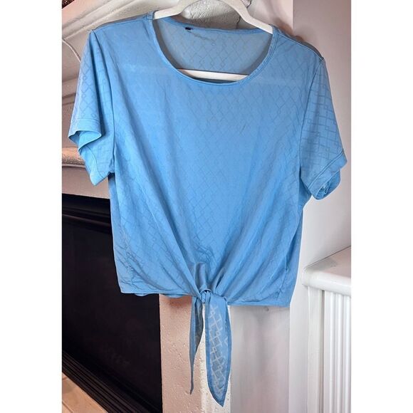 Gymshark Women’s Sheer Blue Tie Front Crew Neck Crop T-shirt Size Medium - Picture 1 of 6